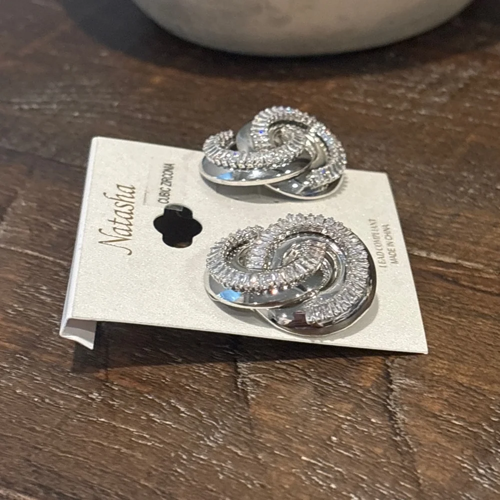 Natasha Cubic Zirconia Silver-Plated Statement‎ Earrings
